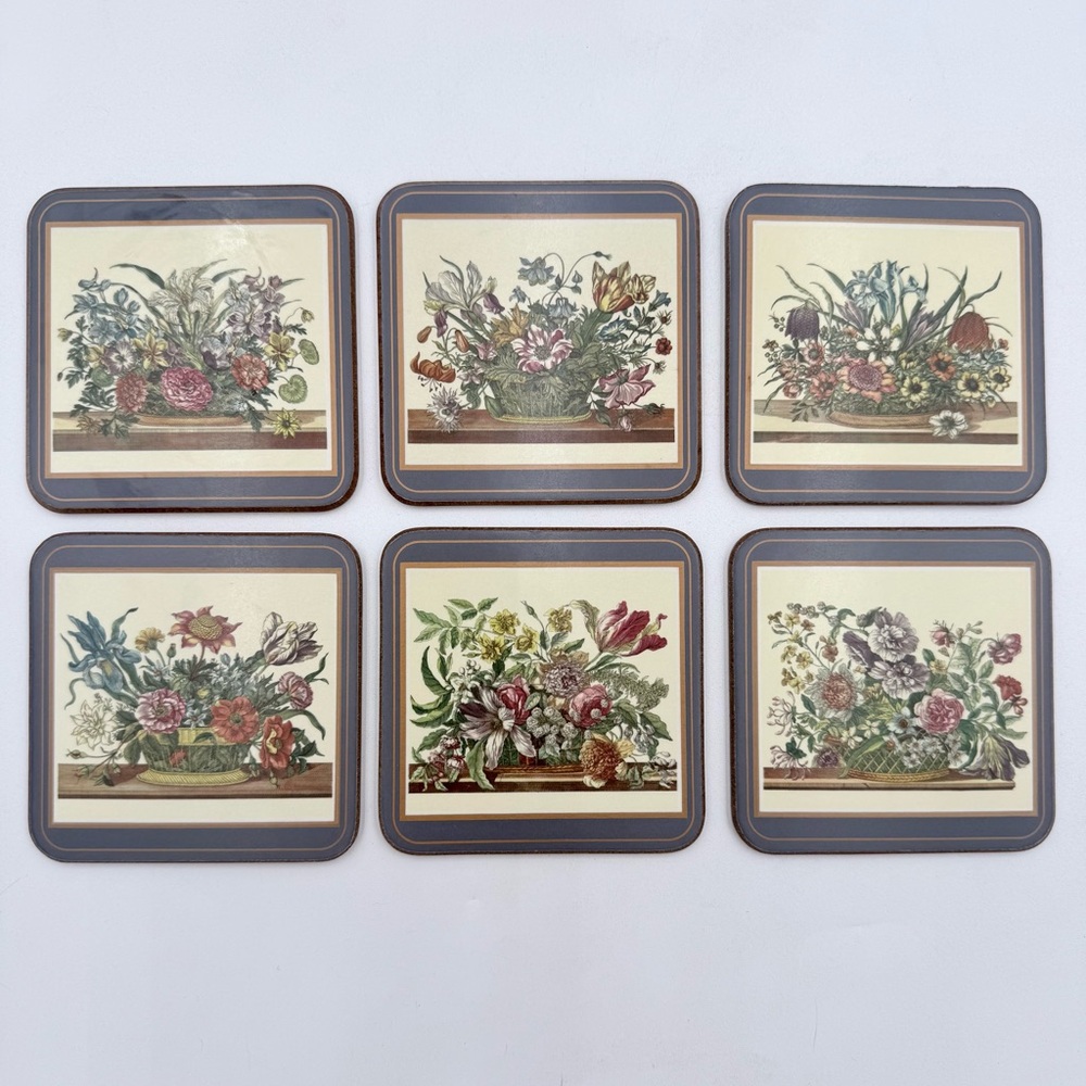 Vintage Pimpernel England Floral Cork Backed Coasters Set Of 6 - Wildflowers